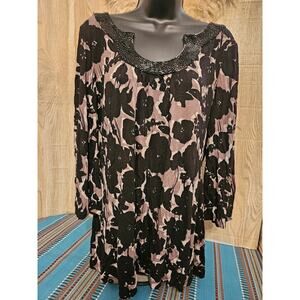 INC International Concepts Keyhole Beaded Blouse Womens Size XL X-Large Floral
